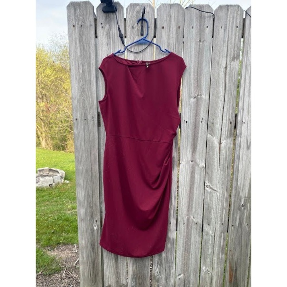 Miusol Burgundy Ruched Boat Neck Sleeveless Sheath Dress Plus Size 2XL